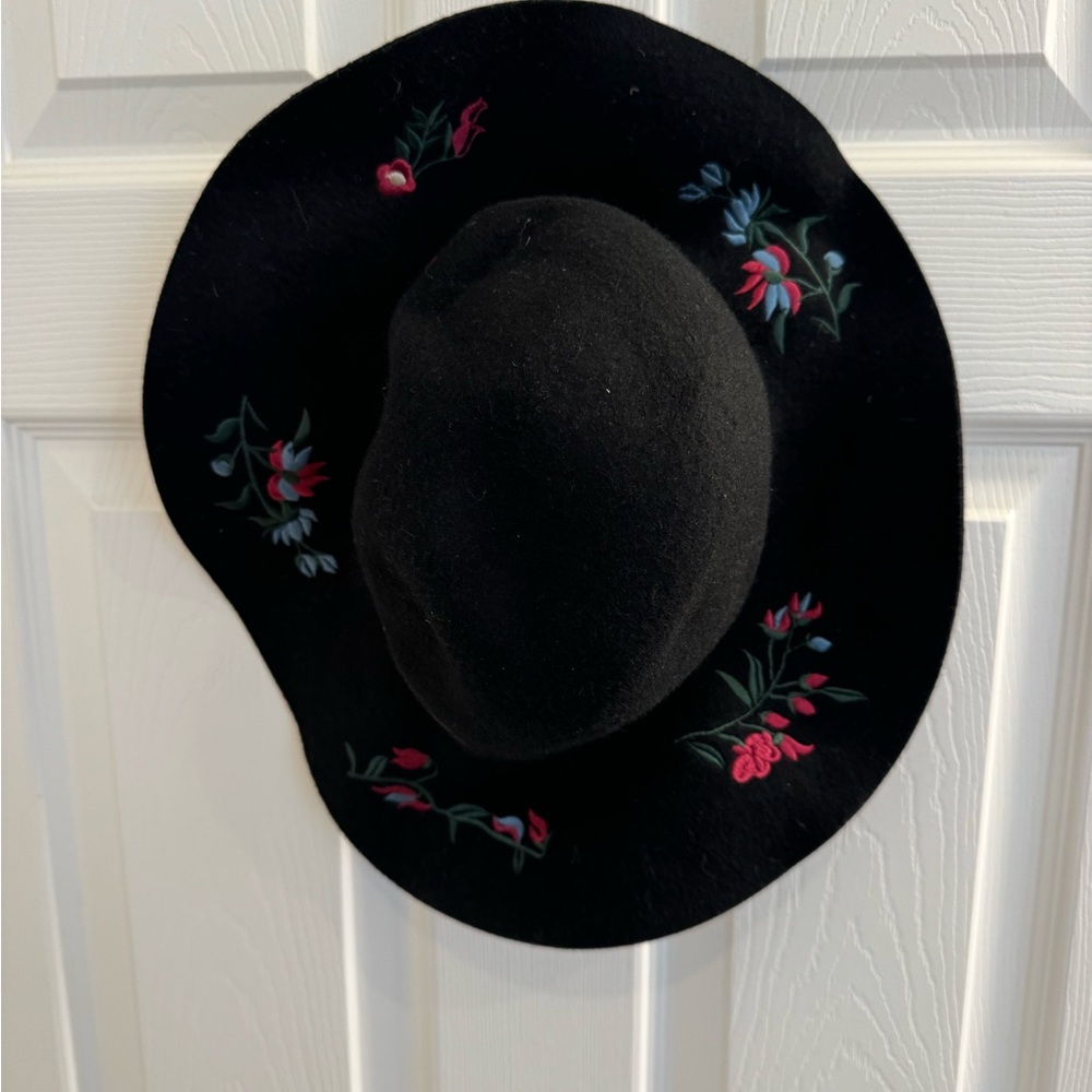 Black Floral Embroidered Hat
